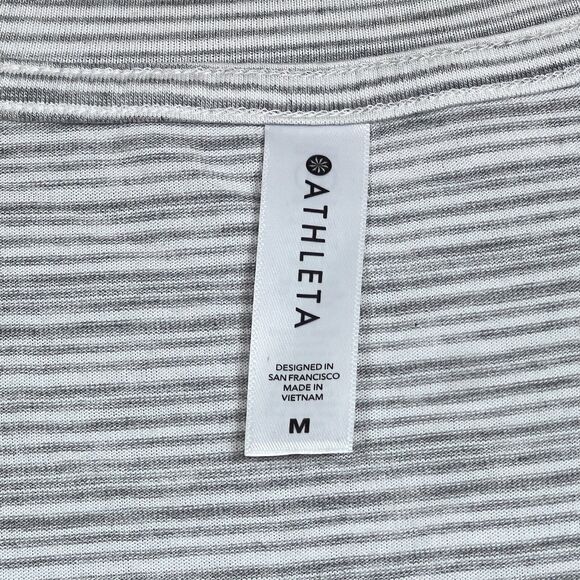 Athleta T Shirt Medium Gray Striped Cloudlight Stratus Tee Stretch Cap Sleeve - Picture 7 of 11